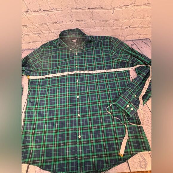Lands' End Green Blue Tartan Plaid No Iron Twill Classic Button Down Shirt XL - Picture 6 of 9